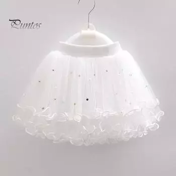 Детская юбка с эластичной талией и средней посадкой, однотонная юбка-пачка с бисером, милый стиль, многослойная сетчатая юбка-фонарик из пряжи 80 cm розовый