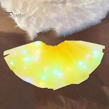 Детская юбка со светодиодной подсветкой, светящийся эластичный пояс, сетчатая юбка-пачка со звездами и блестками, трапециевидной формы для Хэллоуина, школы, дня рождения, выступления, юбка-пачка белый