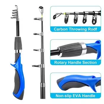 Детская удочка из углеродного волокна, сверхтвердая лодка, 1,2 м/1,4 м, ледяная приманка, удочка с высококачественной рыболовной катушкой, набор рыболовных снастей 1.2m синий