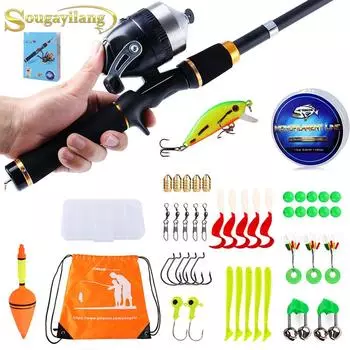 Детская удочка со спинкастовой катушкой, телескопическая удочка, комбинированные полные комплекты, пресноводная ловля окуня Full KIT