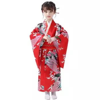 Детская юката на Хэллоуин, 2 предмета, с закрытым кимоно LZQ286 юката, дети, девочки, кимоно, костюм, комплект, комплект, юката, девушки Сити-Го-Сан, красный