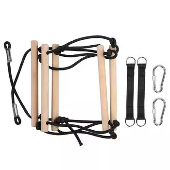 Детская уличная веревочная лестница деревянная 5 перекладин лестница для скалолазания с ремнями карабины крючки