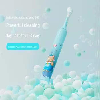 «Детская умная электрическая зубная щетка Sonic»: Беспроводная зарядка, мягкая щетина, водонепроницаемая, для возраста от 3 до 13 лет. небесно-голубой