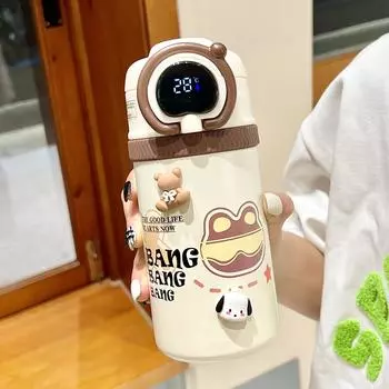 Детская умная термоизоляционная кружка для девочек, симпатичная, высокая кружка с трубочкой для учеников начальной школы, большая вместительная переносная кружка для воды 500