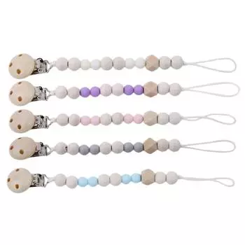 Детская успокаивающая деревянная зажим для соски, цепочка для соски, игрушка, игрушка для прорезывания зубов для ребенка, жевательная цепочка с защитой от падения None синий