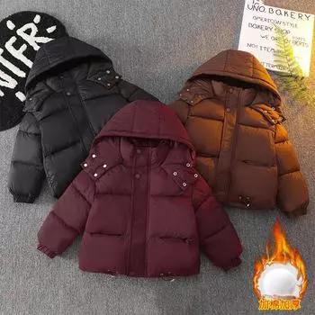 Детская утепленная одежда с капюшоном, мужские и женские вещи, короткие утепленные куртки, куртки для детей среднего и старшего возраста 120cm бордовый