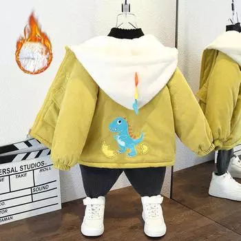 Детская утепленная толстовка с капюшоном из флиса, осенне-зимнее повседневное теплое пальто для мальчиков и девочек 90cm