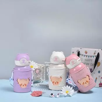 Детская вакуумная колба из нержавеющей стали 316, портативная присоска большой емкости, милый медвежонок, вакуумная прыгающая чашка 500ml
