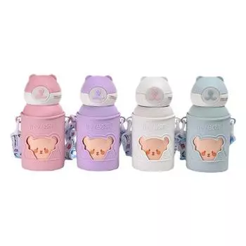 Детская вакуумная колба из нержавеющей стали 316, портативная присоска большой емкости, милый медвежонок, вакуумная прыгающая чашка 500ml белый