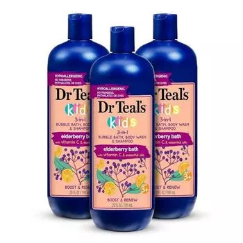 Детская ванна для сна 3 в 1 от Dr. Teal s Kids: Пена для ванны и шампунь для тела с мелатонином и эфирными маслами 591,5 мл (3 упаковки)