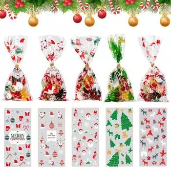 Детская вечеринка Санта-Клауса, рождественский целлофановый подарок, ручная работа, новогоднее печенье, выпечка, 50 шт., упаковка для конфет, сувениры, поставка Christmas tree