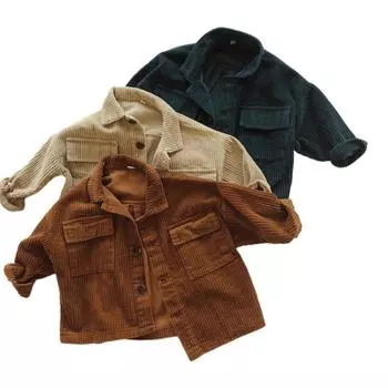 Детская вельветовая куртка с застежкой на пуговицы, однотонное пальто с карманом 130
