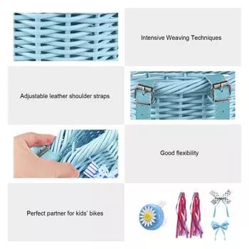 Детская велосипедная корзина для девочек Передние аксессуары для велосипеда с растяжками на руле Велосипедный спорт в возрасте от 3 до 13 лет светло-синий