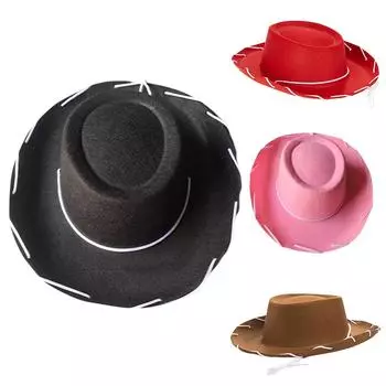 Детская веревка в ковбойской шляпе, большая шляпа в западном стиле, праздничная шляпа из нетканого материала с веревкой, широкая шляпа One Size чёрный