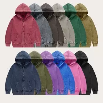 Детская верхняя одежда 2024 года, осень, модные, классные, 350 г, махровый хлопок, винтажные толстовки с капюшоном на молнии для мальчиков и девочек, повседневные спортивные топы, детская одежда 110cm чёрный