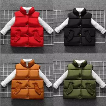 Детская верхняя одежда, зимние детские жилеты, однотонный утепленный жилет с карманами, осенние плотные пальто для девочек, детская куртка, жилет, одежда 90 красный