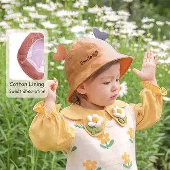 Детская весенне-летняя тонкая часть шляпы от солнца, очень милая шляпа рыбака с рогами, детская шляпа от солнца для путешествий кофейный