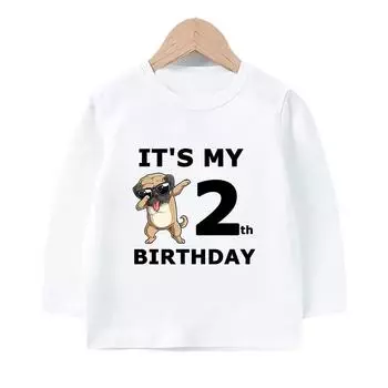 Детская весенне-осенняя футболка с номерами на день рождения от 1 до 10, нижняя рубашка с длинными рукавами и принтом для девочек, топ, рубашка с подарками 2T(90)