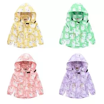 Детская весенне-осенняя новая модная куртка с принтом для мальчиков и девочек с капюшоном на молнии, рубашка с двойной ветровкой 100cm