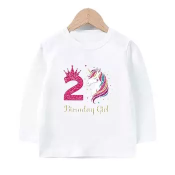 Детская весенне-осенняя рубашка на день рождения с числами от 1 до 10, нижняя рубашка с длинными рукавами и принтом для мальчиков и девочек, топ с принтом, Подарочная рубашка 2T(90)