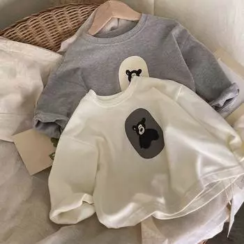 Детская весенняя футболка с круглым вырезом и длинными рукавами с рисунком из мультфильма для маленьких детей, повседневная хлопковая толстовка в корейском стиле 140 белый