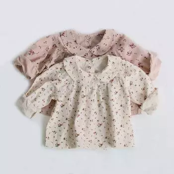 Детская весенняя футболка, топ, блузка с длинными рукавами и цветочным принтом, новая милая детская одежда 60