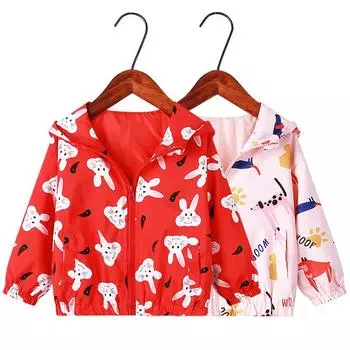 Детская весенняя куртка с рисунком для девочек, куртка на молнии с капюшоном 90 розовый