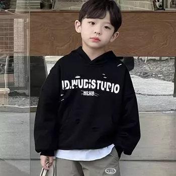 Детская весенняя модная черная толстовка с принтом 140 чёрный