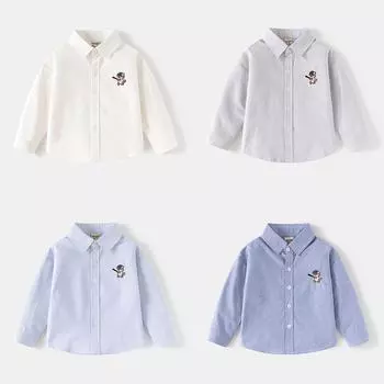 Детская весенняя рубашка с длинным рукавом, новая куртка Oxford Spinning для мальчиков, тонкая куртка, средняя детская повседневная вышитая рубашка Tide 90cm