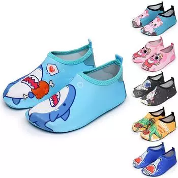 Детская водная обувь для мальчиков и девочек с узором и принтом, быстросохнущие, нескользящие дышащие носки цвета морской волны, детская обувь для плавания в воде для пляжа, бассейна 24-25