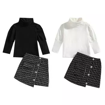 Детская водолазка для девочек, топ с длинными рукавами, короткая юбка, 2 шт. 110
