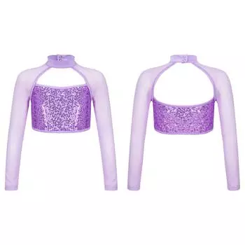 Детская водолазка с блестками и длинными рукавами для девочек, укороченный танцевальный топ для хип-хопа, балетная танцевальная одежда для выступлений 5-6 Years