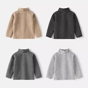 Детская водолазка в полоску, простая базовая рубашка, осенне-зимняя, для мальчиков, с длинными рукавами, повседневная модная базовая рубашка 90cm