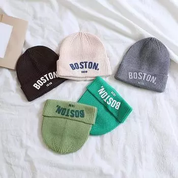 Детская вязаная шапка, детская шапочка для мальчиков и девочек, шапка с буквенным принтом, детские шапки