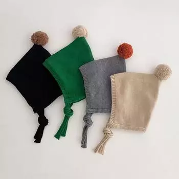 Детская вязаная шапка, милая, мягкая, теплая, плюшевая, детская шапочка-ушанка, зимняя, защитные шапочки для ушей, шапочка-бини для новорожденных, малышей, мальчиков, шапки чёрный