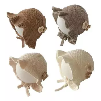 Детская вязаная шапка с веревкой, шапка-бини в стиле ретро с цветком для девочек, плетеная шапка ручной работы для младенцев, зимние шапки-ушанки, детские аксессуары Without Flower белый