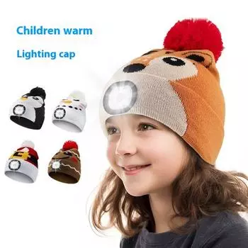 Детская вязаная шапка со светодиодной подсветкой, для бега на открытом воздухе, фитнеса, перезаряжаемая, съемная и моющаяся теплая шерстяная шапка