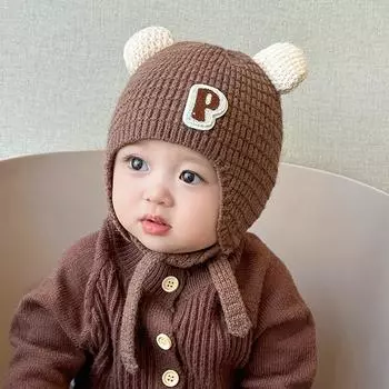 Детская вязаная шапка, трехмерные маленькие украшения для ушей, шапки для маленьких мальчиков и девочек