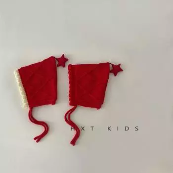 Детская вязаная шапка зимняя в иностранном стиле красная рождественская остроконечная шапка с ушками на шнуровке детская шапка с ушками