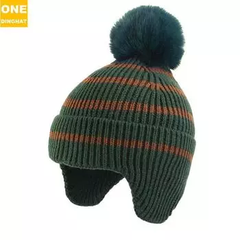 Детская вязаная шерстяная шапка-ушанка для отдыха на природе, детская полосатая бейсболка, лыжная шапка One Size темно-зеленого