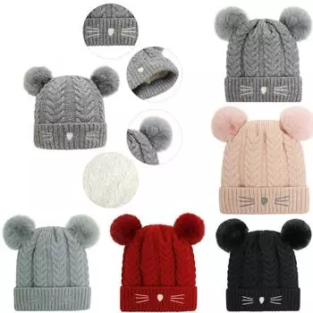 Детская вышивка для мальчиков и девочек, хлопчатобумажные вязаные зимние теплые шапки чёрный