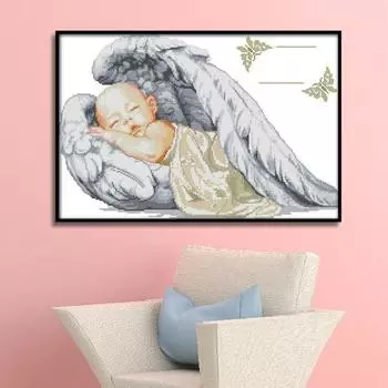 Детская вышивка крестиком, гладкая, жесткая, с прозрачным принтом, красочная, блестящая, декоративная, из эко-хлопка, комплект для вышивания «Маленький ангел», подарок на день рождения A