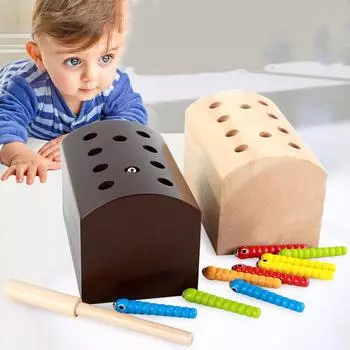 Детская забава для раннего образования. Деревянная магнитная игра «Поймай насекомых». Игра для развития координации движений рук и глаз у ребенка. Обучающая настольная интерактивная игрушка для родителей и детей. 19.74 древесина