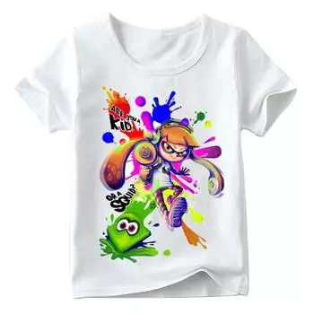 Детская забавная футболка с рисунком Splatoon Inkling, летние топы с короткими рукавами для маленьких мальчиков и девочек, детские повседневные 110 белый