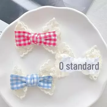 Детская заколка-бантик в клетку с кружевом - милый весенний аксессуар для волос для девочек Default
