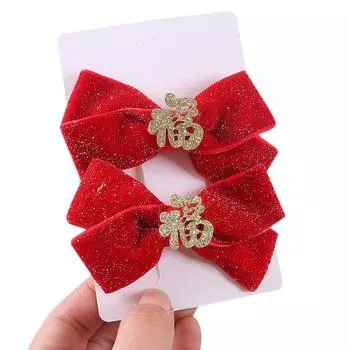 Детская заколка для волос с бантом для девочек, новогодняя красная флокированная заколка, украшения для волос, праздничные заколки для волос