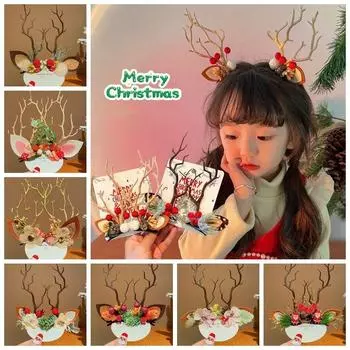 Детская заколка для волос с оленьими рогами и бантом, плюшевая рождественская шапка, рождественский костюм, нарядное платье