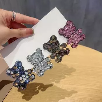 Детская заколка для волос со стразами в виде медведя с бриллиантами - стильная заколка BB для девочек