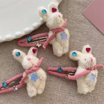 Детская заколка для волос в форме кролика, плюшевая милая плюшевая заколка для волос, забавная заколка в виде кролика BB