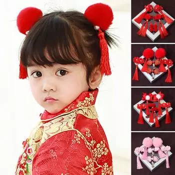 Детская заколка для волос в китайском стиле, улучшающая атмосферу, ткань, традиционный китайский Новый год для ребенка C
